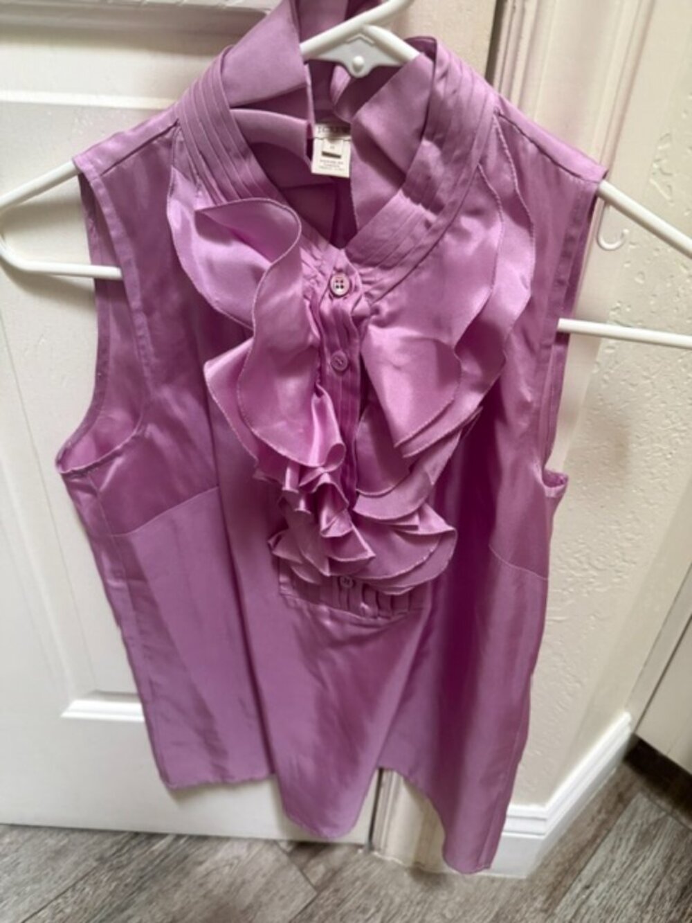 J.Crew Ruffle Neck, Sleeveless Blouse in Lilac Purple Size 0 100% Silk